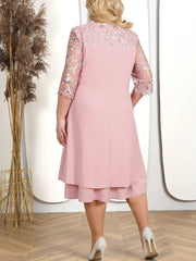 Plus Size Summer Dress Elegant Embroidery Chiffon