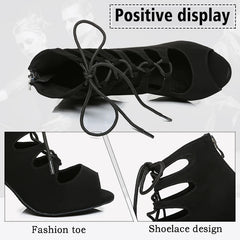 Women Lace-UP Latin Dance Shoes High Heels