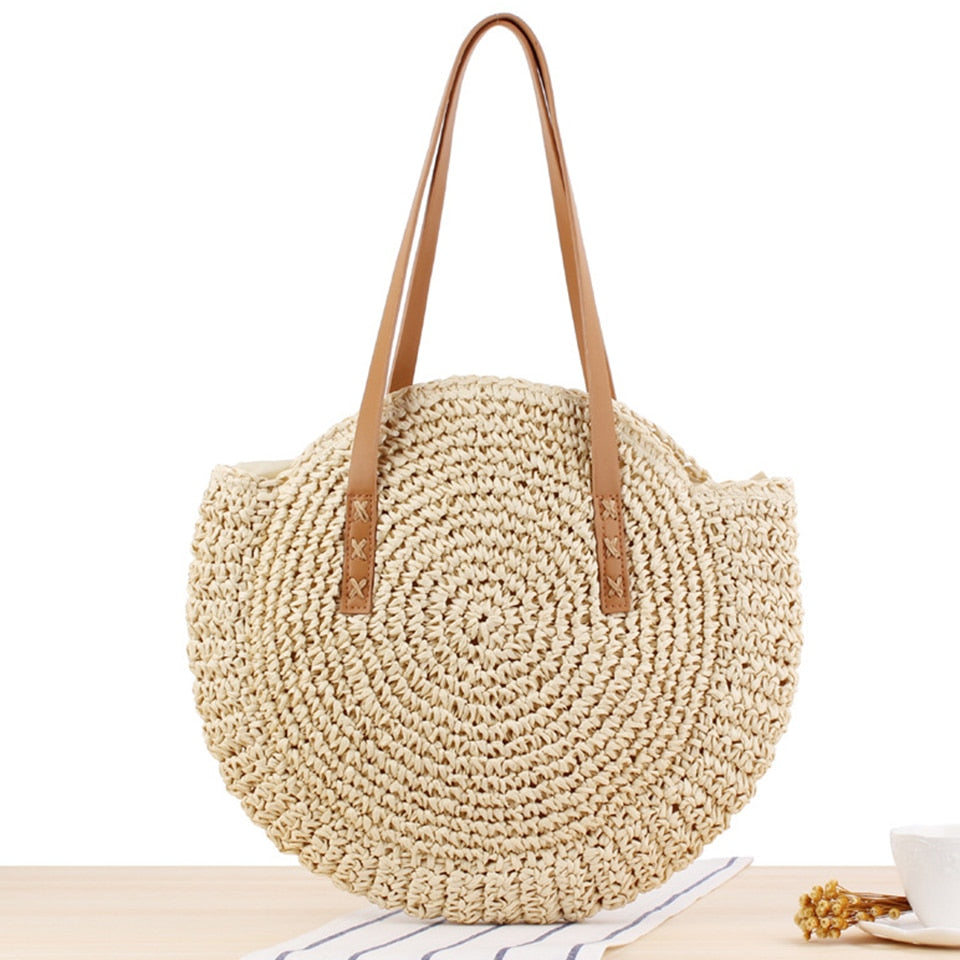 Summer Straw Handbag Handle Large Capacity Woven Straw Bag