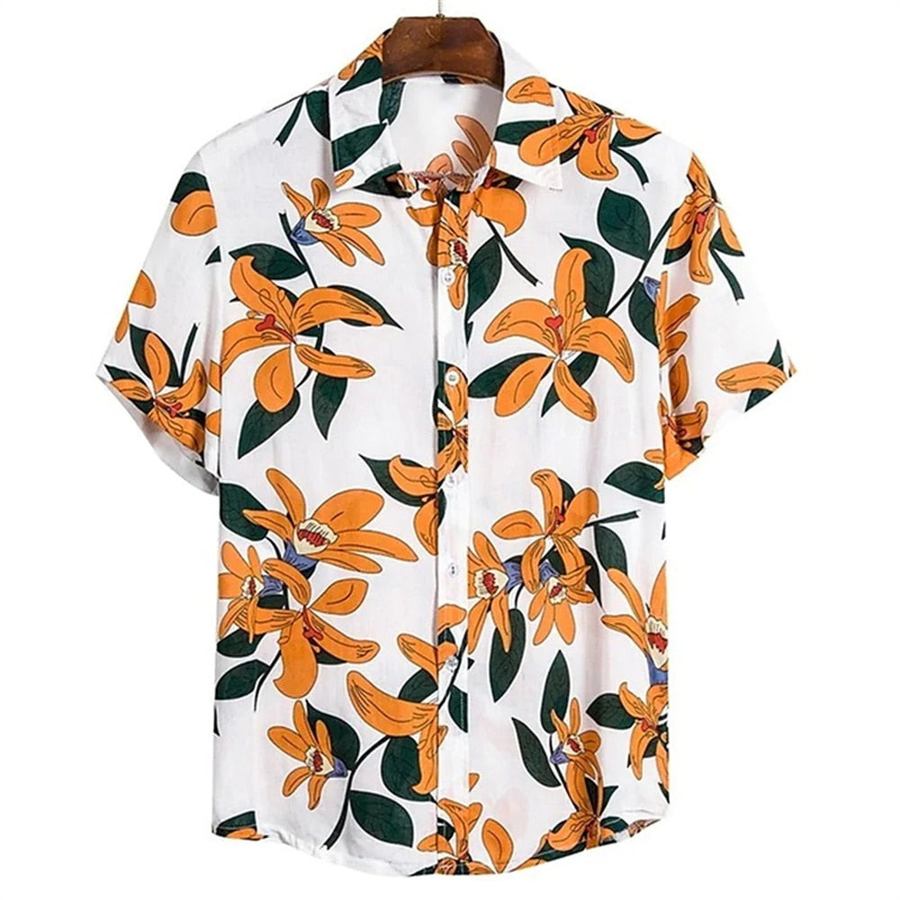 Hawaiian Men Flower Shirt Clothes Loose Street Casual Chic