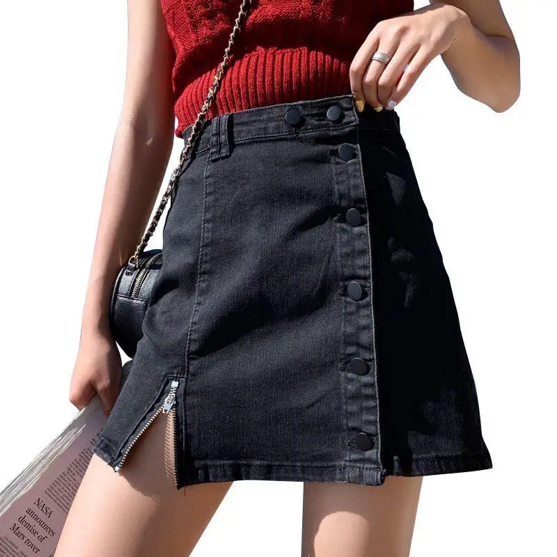 Women's High Waist A-line Denim Short Skirt