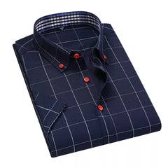 6 Colors Men's Plaid Casual Short Sleeve Shirt Classic Style Business Fashion