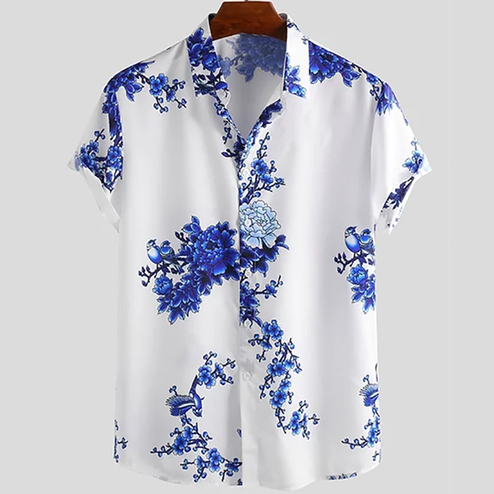 Hawaiian Men Flower Shirt Clothes Loose Street Casual Chic