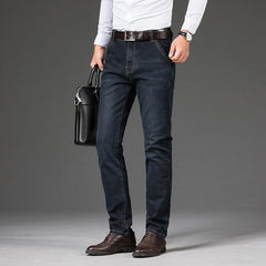 Men Classic Straight Business Denim Pants Brand Stretch Slim Trousers