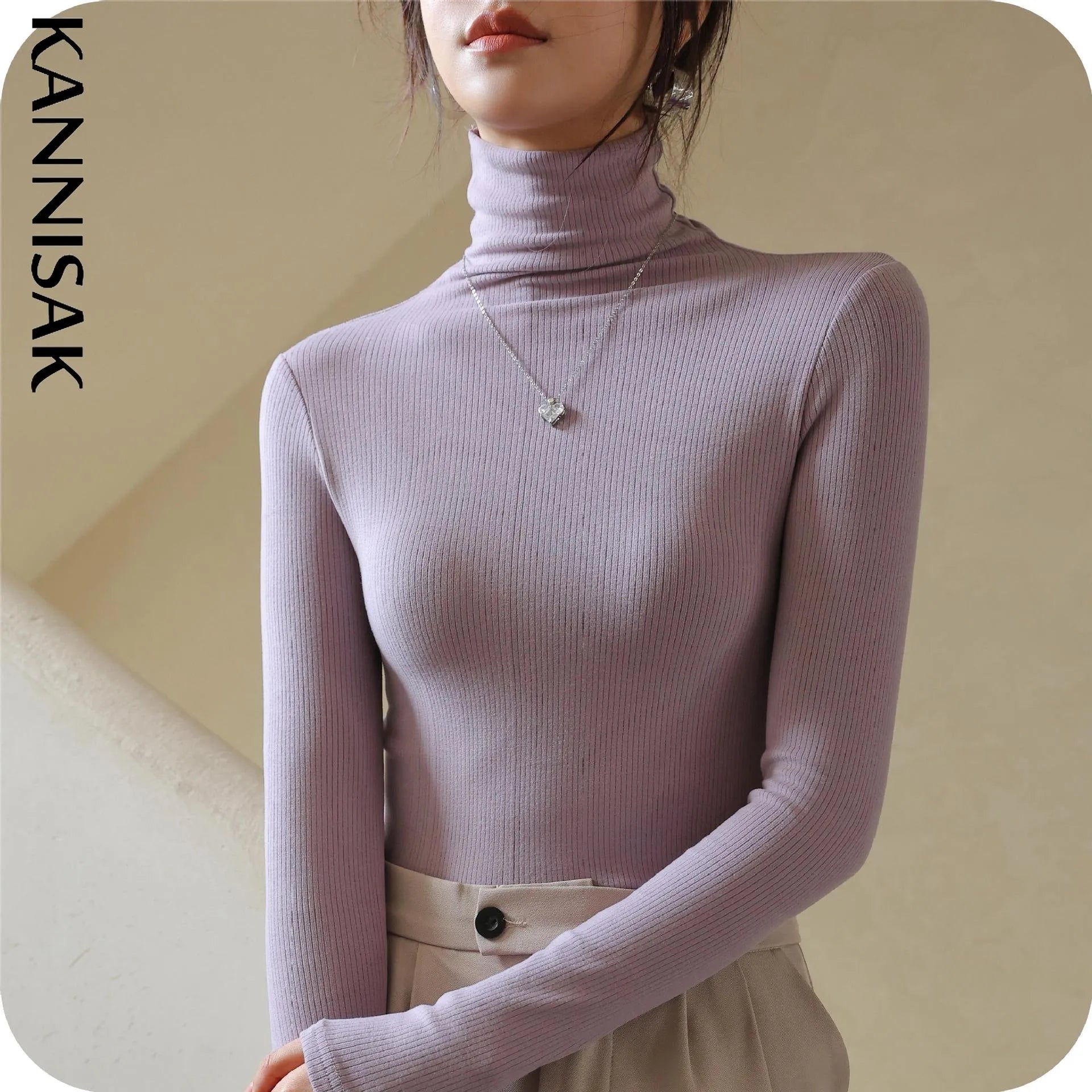 Turtleneck Women T-shirt Long Sleeve Sweater