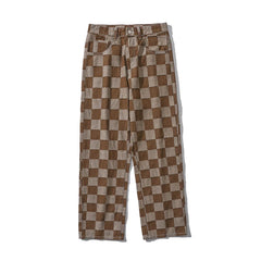 Men's Brown Check Print Baggy Jeans Fashion Streetwear