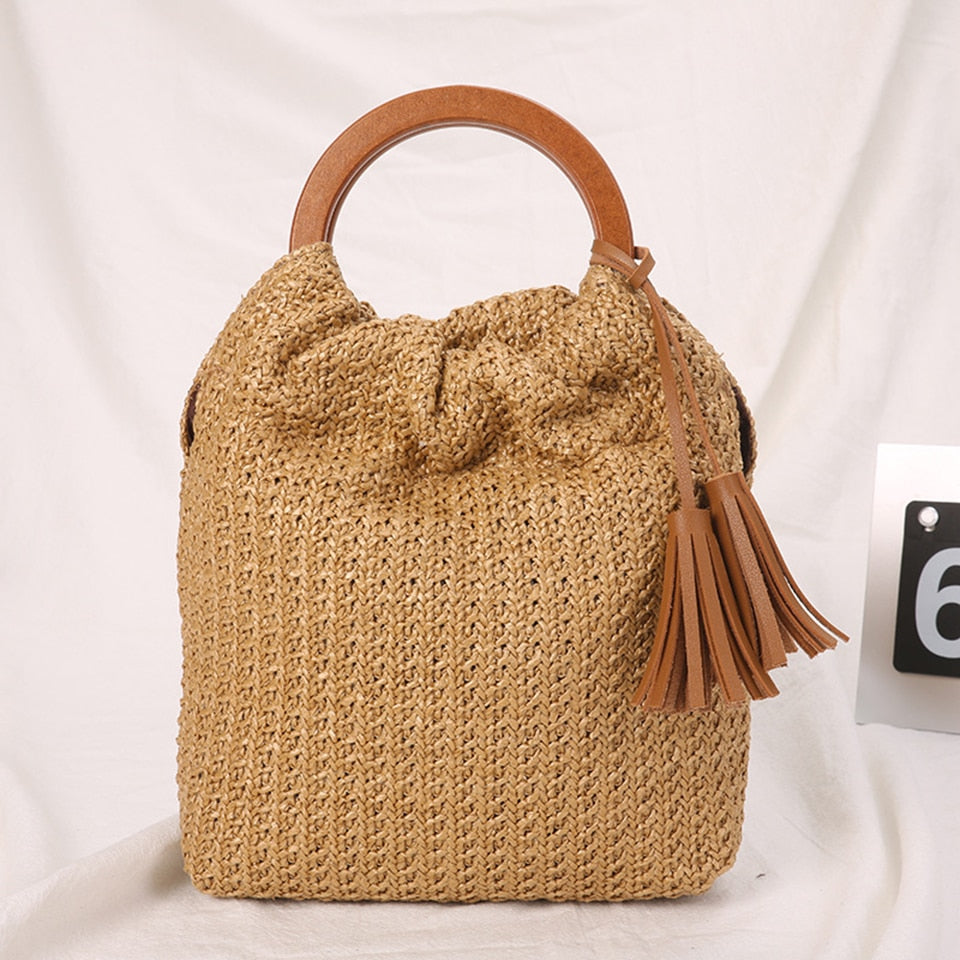 Summer Straw Handbag Handle Large Capacity Woven Straw Bag