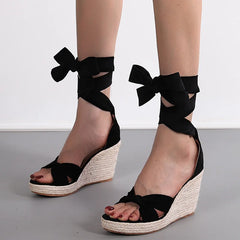 Summer Solid Black Open Toe Sandals Fashion High Heel Platform