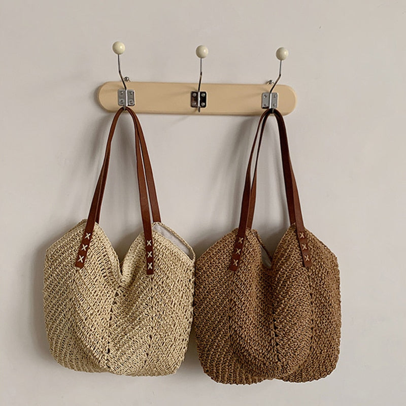 Casual Large Capacity Straw Shopping Tote Bag