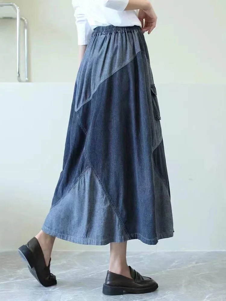 Fashion Clothes Loose Vintage Elastic High Waist Denim Skirts