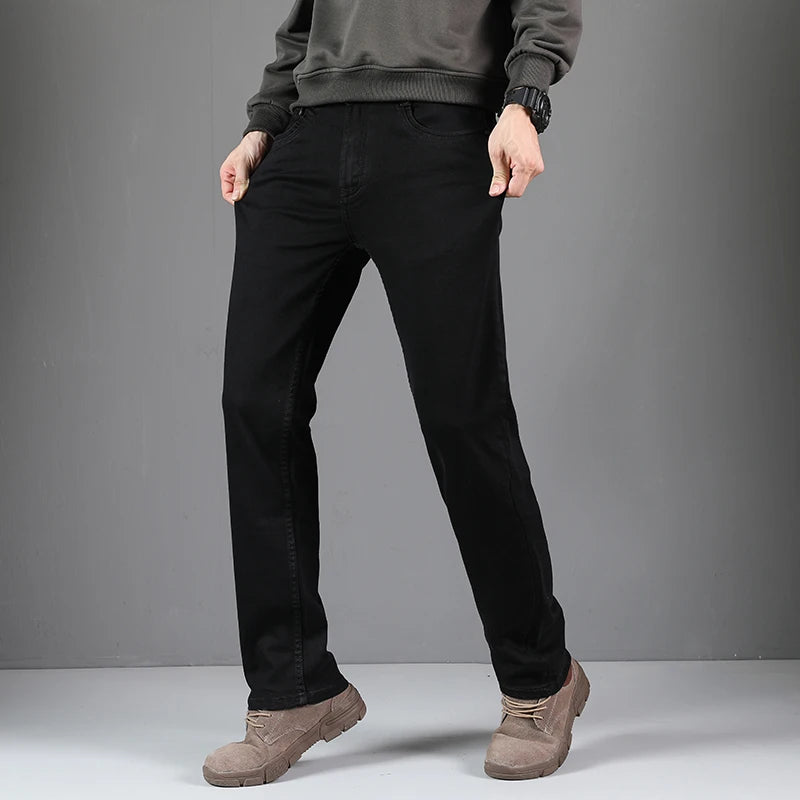 Oversized Men's Jeans Brand Cotton Elastic Straight Loose Trousers Pants