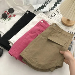 Khaki Denim A-line Irregular High Waist Versatile Skirt