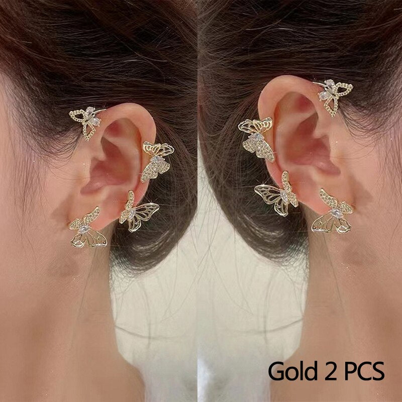 Exquisite Sparkling Zircon Leaves Ear Cuff Stud Earring