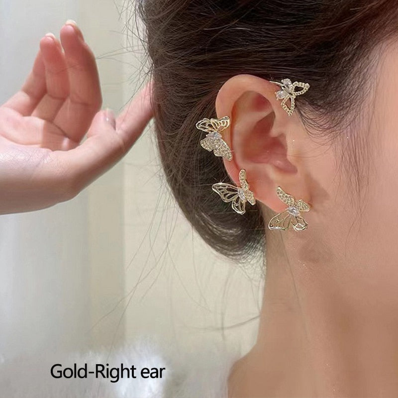 Exquisite Sparkling Zircon Leaves Ear Cuff Stud Earring