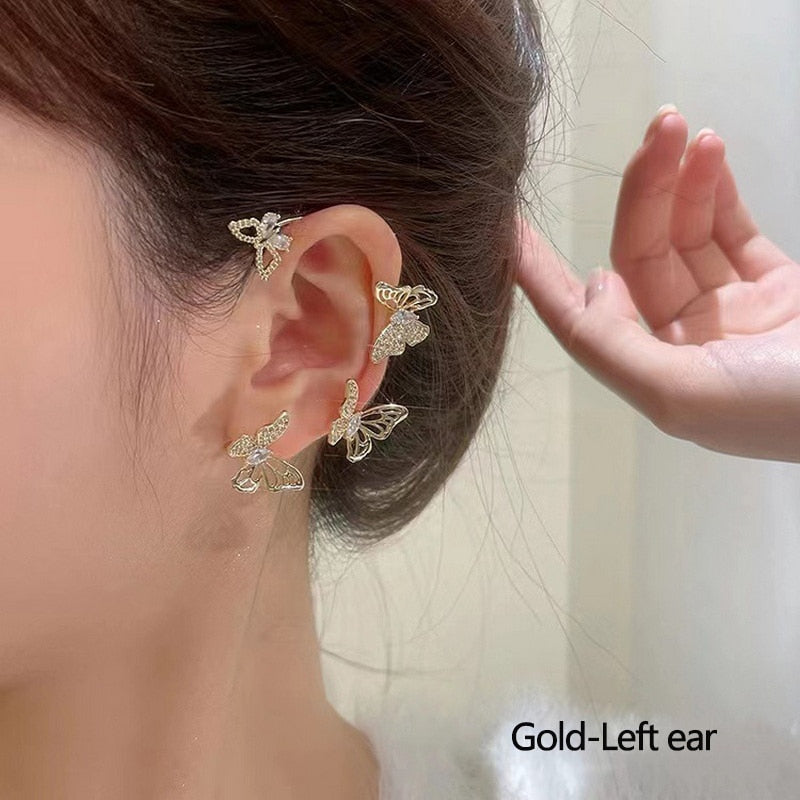 Exquisite Sparkling Zircon Leaves Ear Cuff Stud Earring