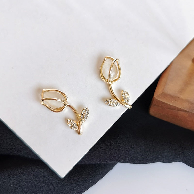 Fashion Jewelry Fresh Cute Hook Drop Oil Flower Stud Earrings