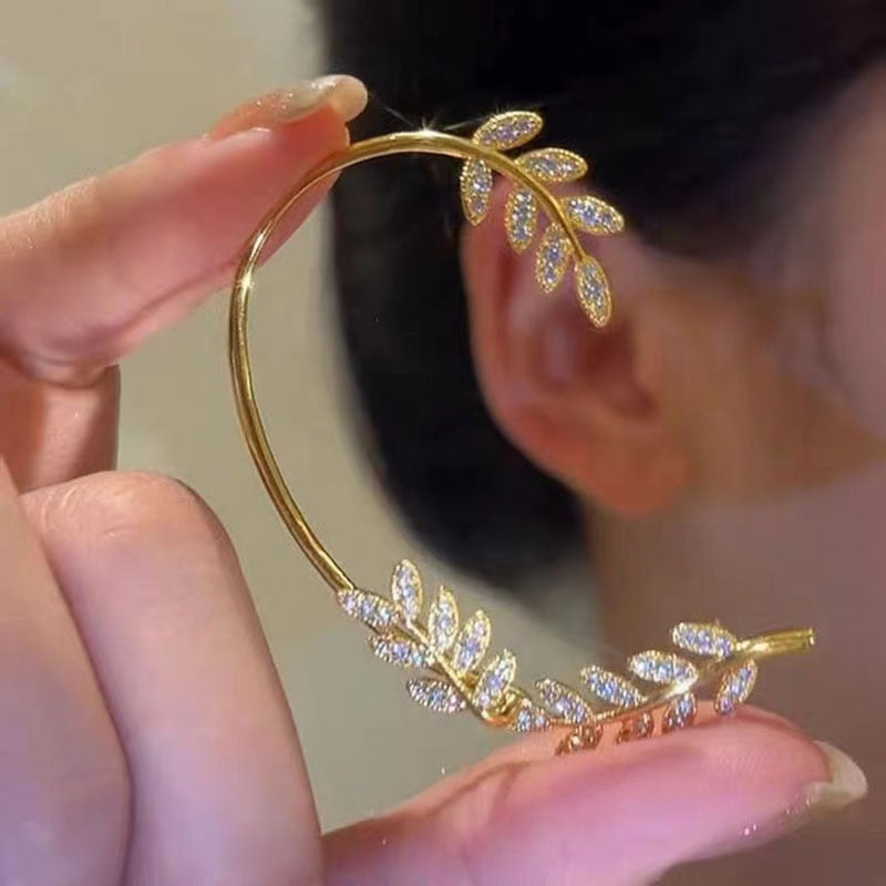 Exquisite Sparkling Zircon Leaves Ear Cuff Stud Earring