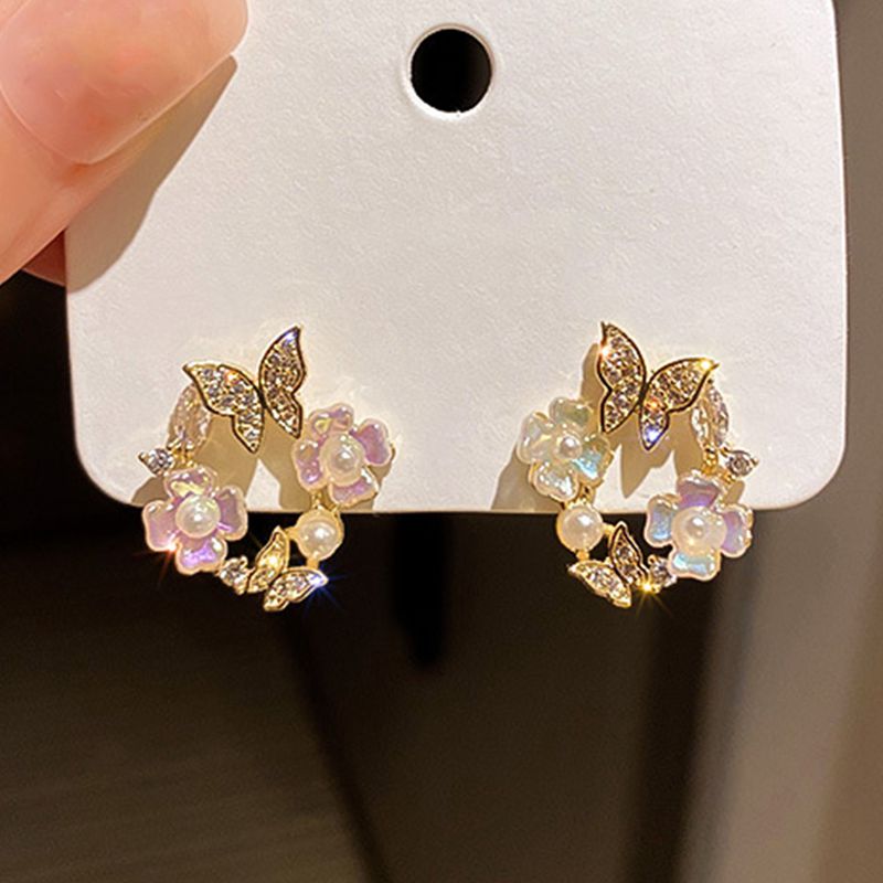 Fashion Jewelry Fresh Cute Hook Drop Oil Flower Stud Earrings