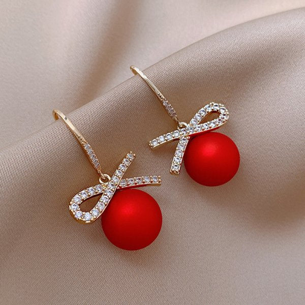 Fashion Red Rose Rhinestone Stud Earrings Flowers Jewelry