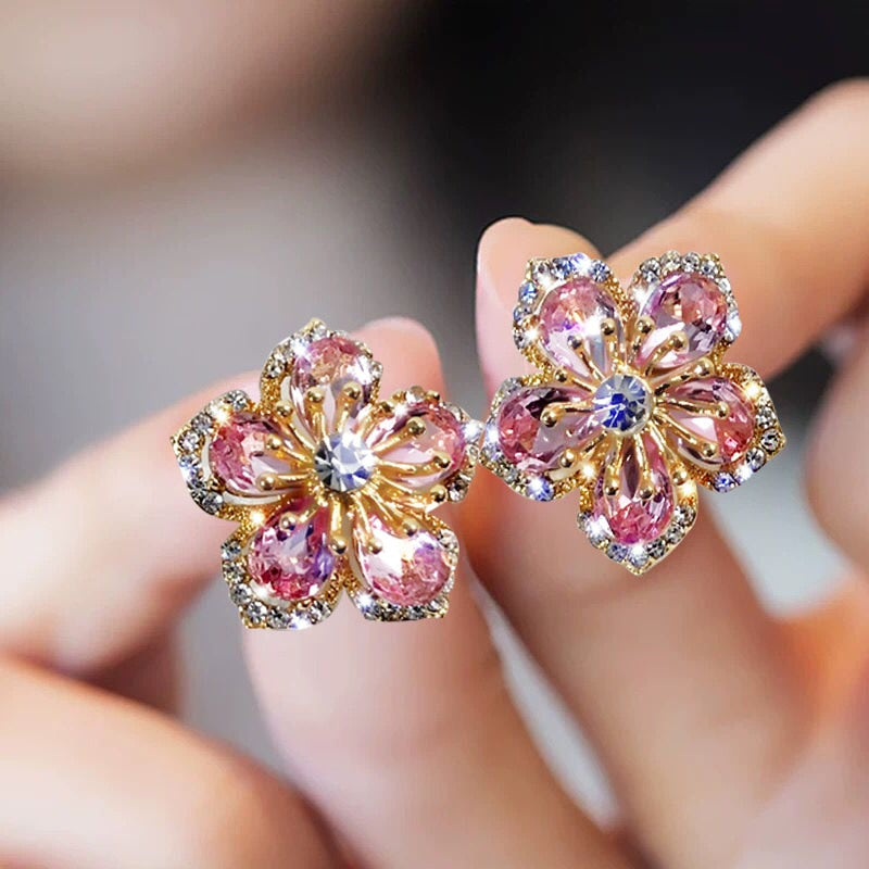 Fashion Jewelry Fresh Cute Hook Drop Oil Flower Stud Earrings