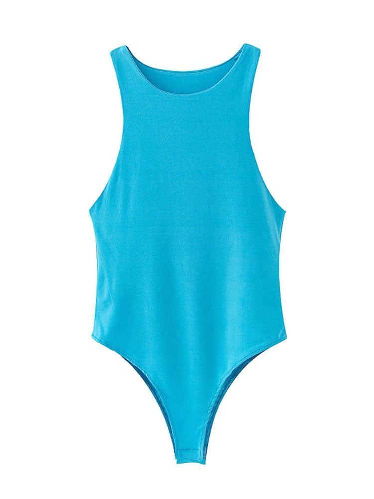 summer solid body con bodysuits color slim casual