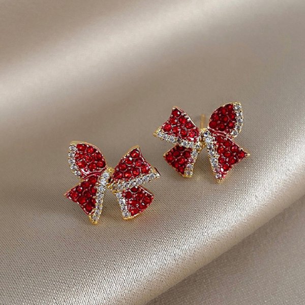 Fashion Red Rose Rhinestone Stud Earrings Flowers Jewelry