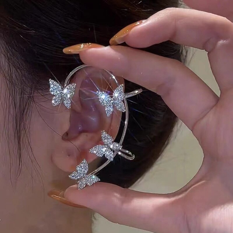 Exquisite Sparkling Zircon Leaves Ear Cuff Stud Earring