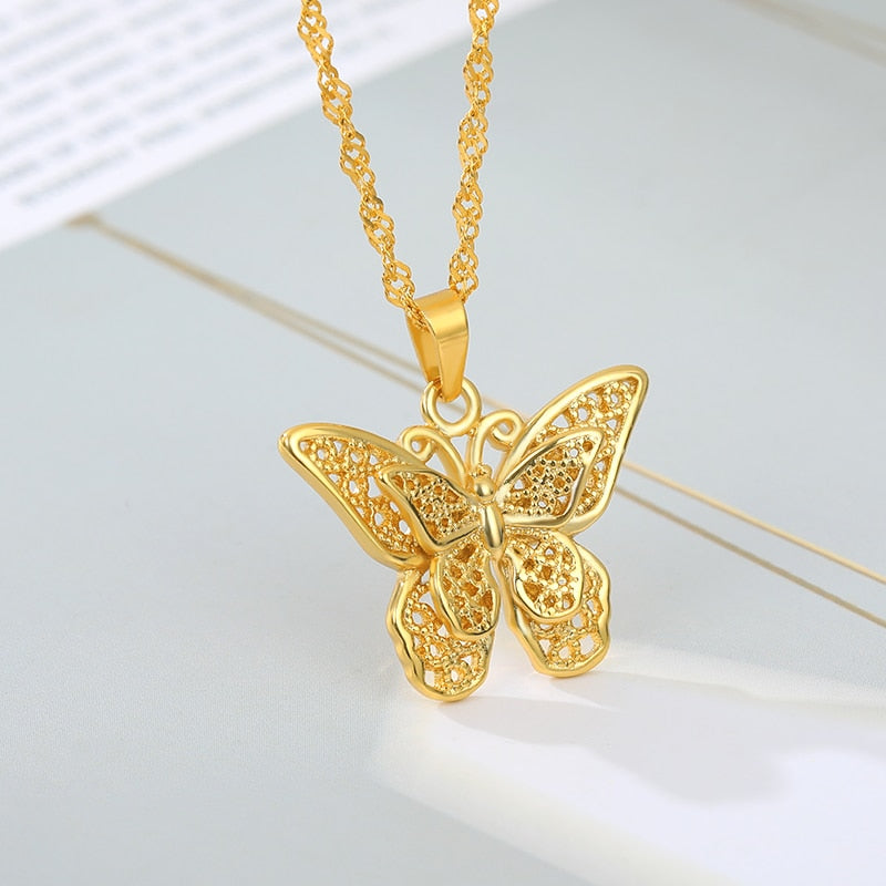 Vintage Butterfly Necklace  Stainless Steel Blade Chains Charms Choker