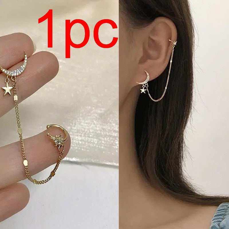 1PC New Fashion Gold Color Moon Star Clip Earrings