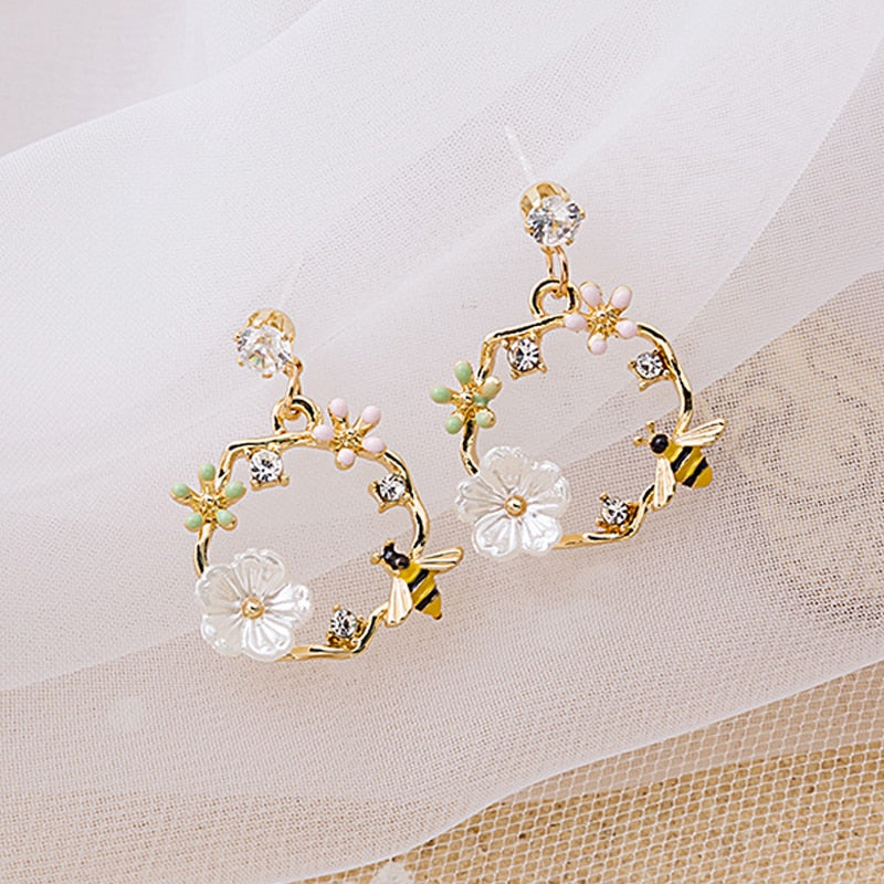 Fashion Jewelry Fresh Cute Hook Drop Oil Flower Stud Earrings