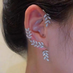 Exquisite Sparkling Zircon Leaves Ear Cuff Stud Earring