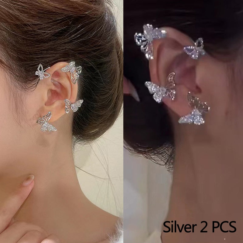 Exquisite Sparkling Zircon Leaves Ear Cuff Stud Earring