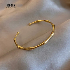 Bamboo Shape Gold Cuff Bracelet Fashion Simple