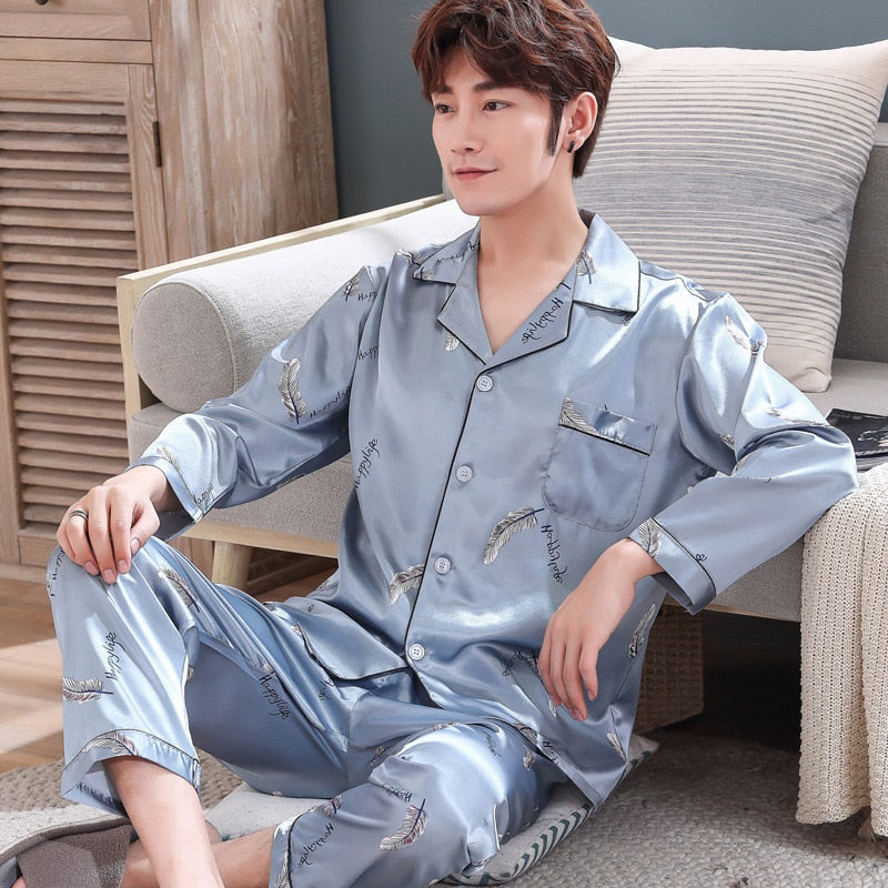 Purple Mens Nightwear 2pc Shirt Pants Sleep Pajamas Sets Sleepwear