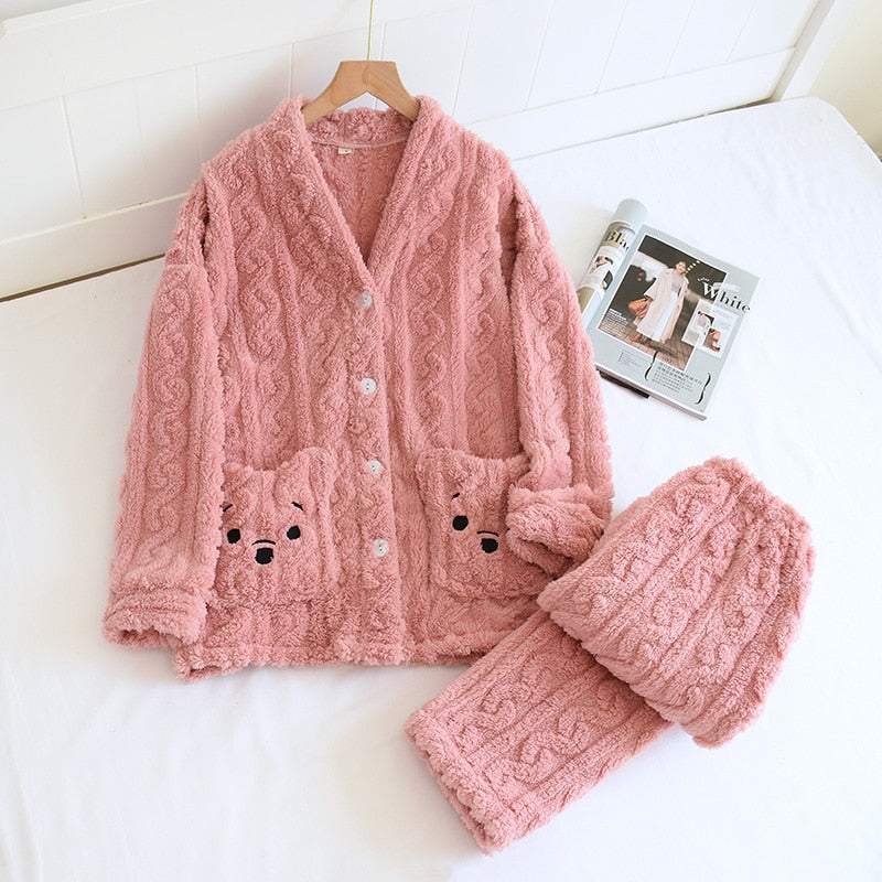 Couple Flannel Pajamas Women Winter Thick Warm Loungewear Sets