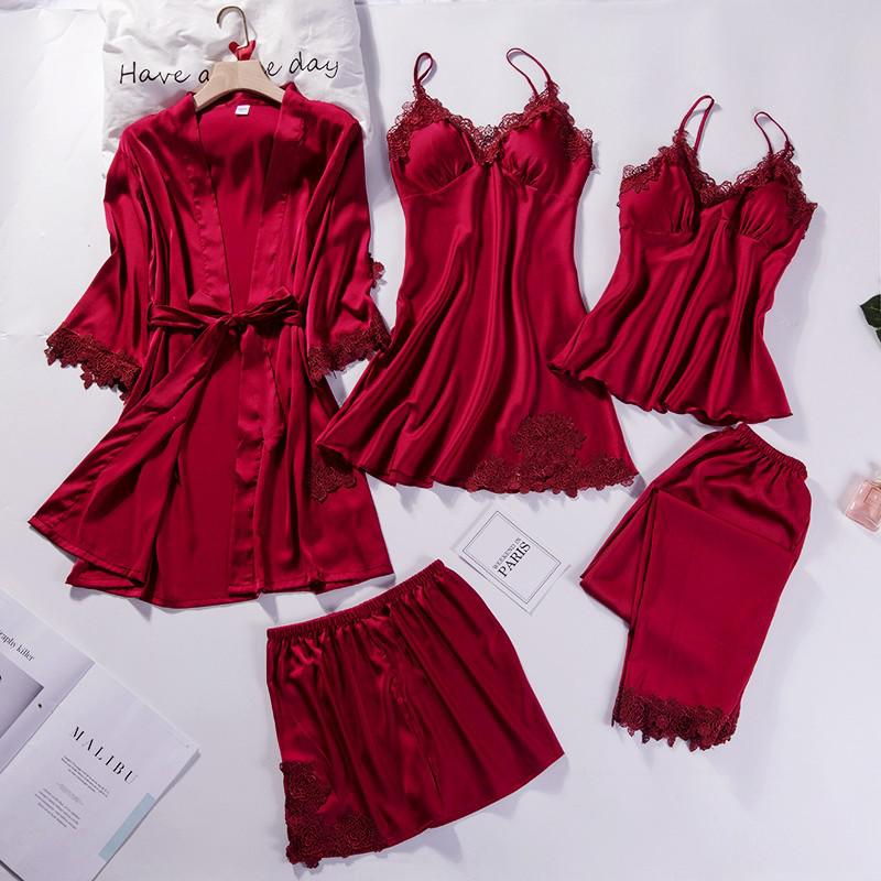 5pcs V-Neck Nightwear Pajamas Sets Bride Wedding Nightwear