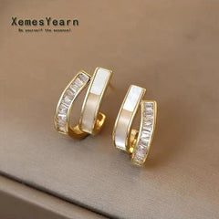 Design Shell Zircon Arc Metal Stud Earrings