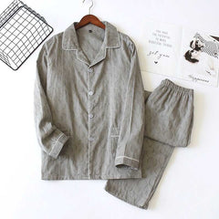 Men’s Pajamas Set Turn-down Collar Simple Style Loose Thin Sleepwear