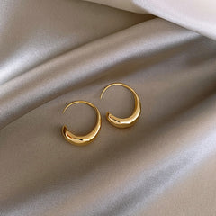 Classic Copper Alloy Smooth Metal Hoop Earrings Fashion Jewelry