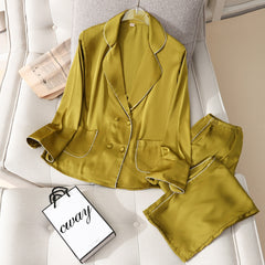 2 Piece Spring Women Sleepwear Ice Silk Satin Pajamas Set