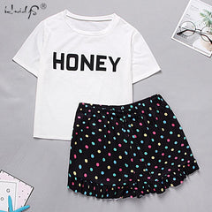 Lips Print Tshirt Cartoon Elastic Waist Shorts Casual Sleepwear