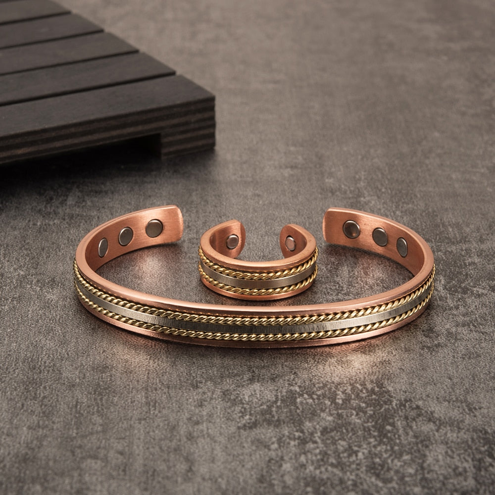 Jewelry-Set Magnetic Copper Bracelet Ring Jewelry SetsAdjustable Cuff