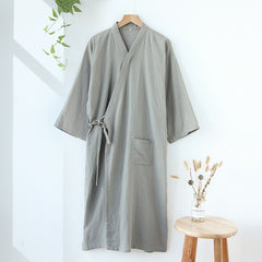 Japanese Men Pajamas Summer Solid Kimono Robes Gauze Cotton