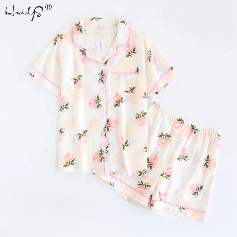 Cotton Pajamas Heart Stripe Print Short Sleeve Pajamas Sets