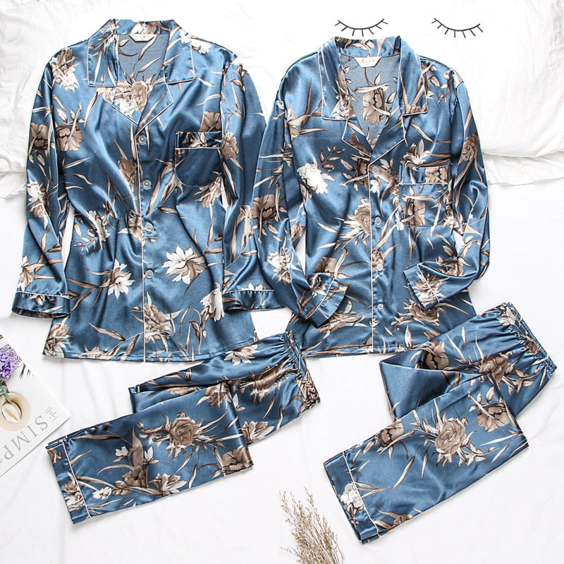 Lovers Pajamas Couple Night Silk Pajamas Nightwear Sleepwear