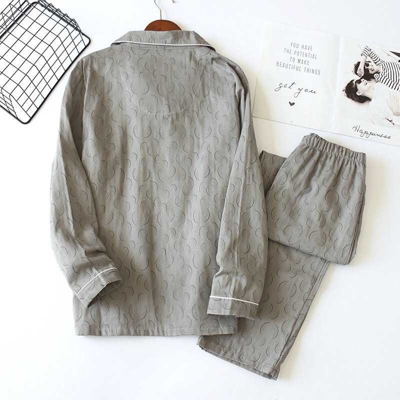 Men’s Pajamas Set Turn-down Collar Simple Style Loose Thin Sleepwear