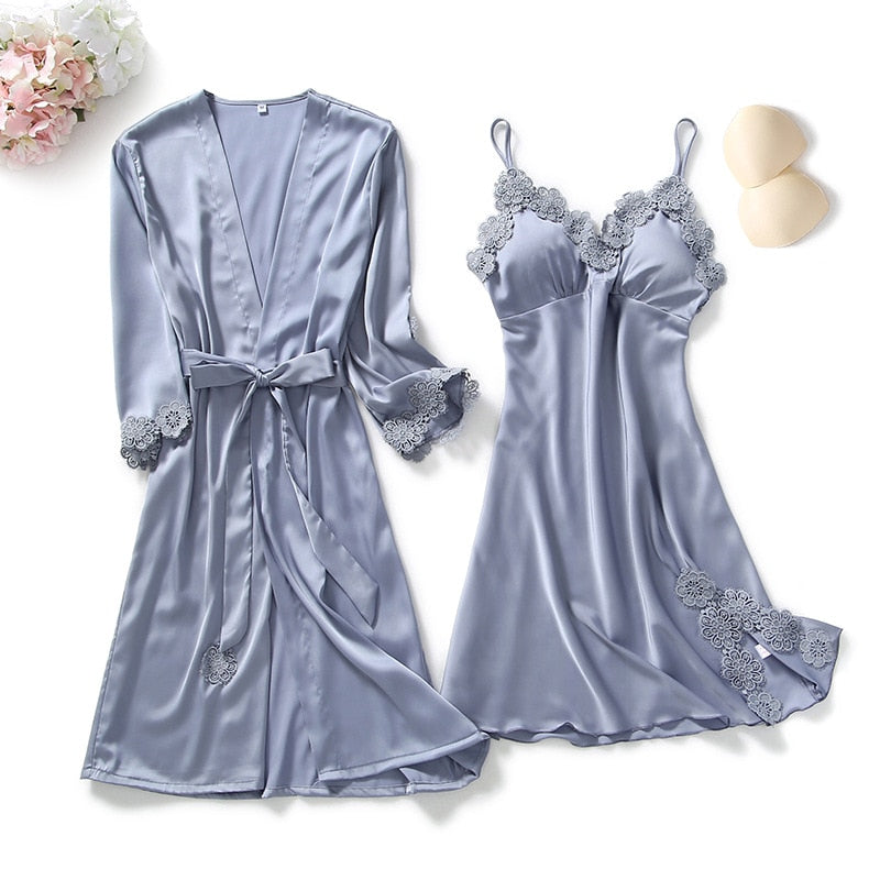 4PCS Pajamas Set V-Neck Negligee Sleep Wear Home Nightie