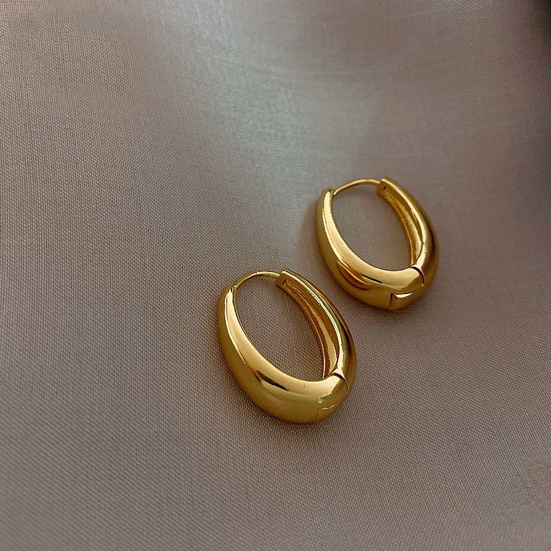 Classic Copper Alloy Smooth Metal Hoop Earrings Fashion Jewelry