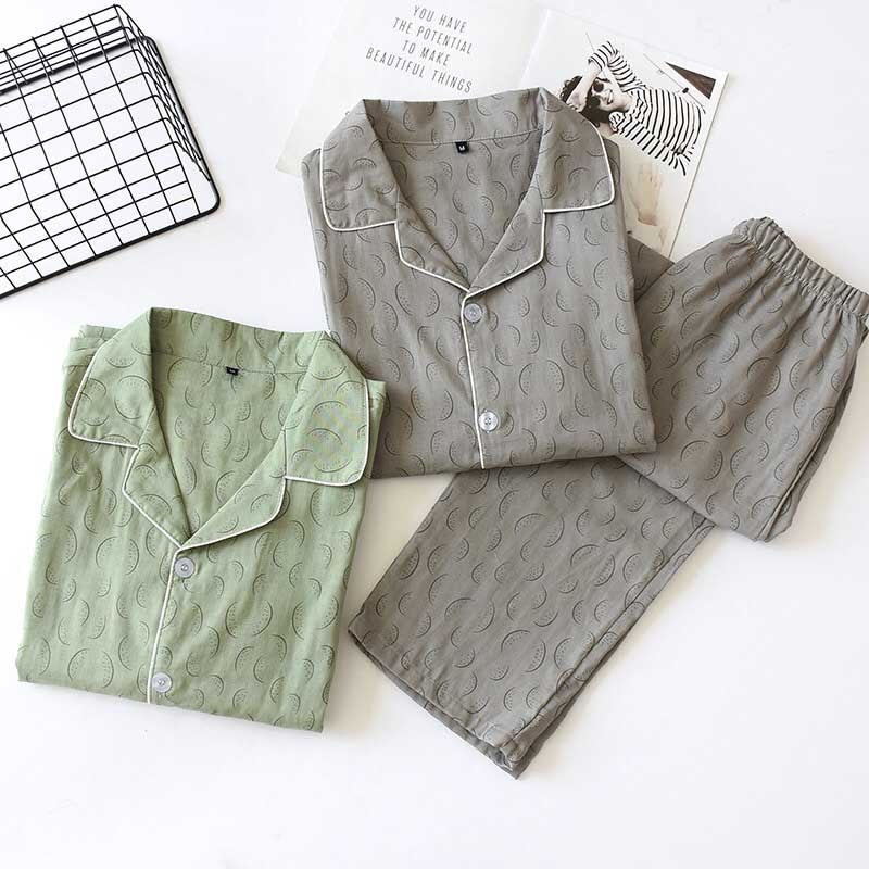 Men’s Pajamas Set Turn-down Collar Simple Style Loose Thin Sleepwear