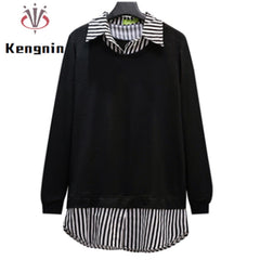 Loose Oversized XL- 5XL Shirts Knitted Patchwork Striped